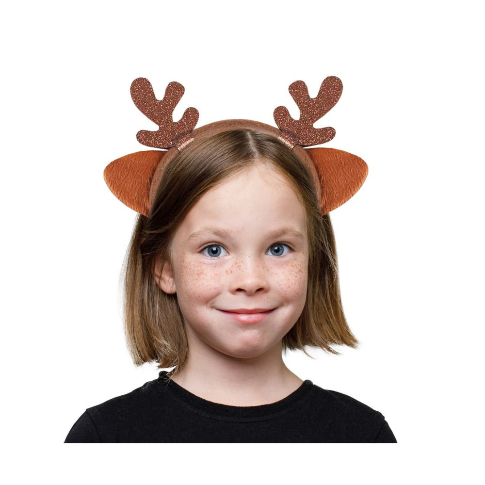 Reindeer Horns with ears headband - brown with glitter