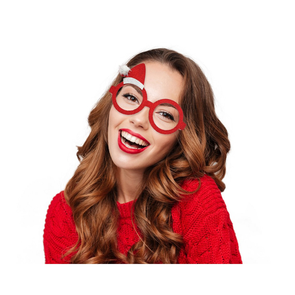 Okulary Czapka Świętego Mikołaja - czerwone z brokatem