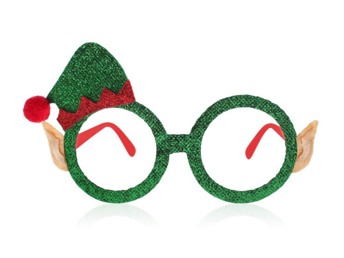 Christmas glasses Elf's Hat - green with glitter