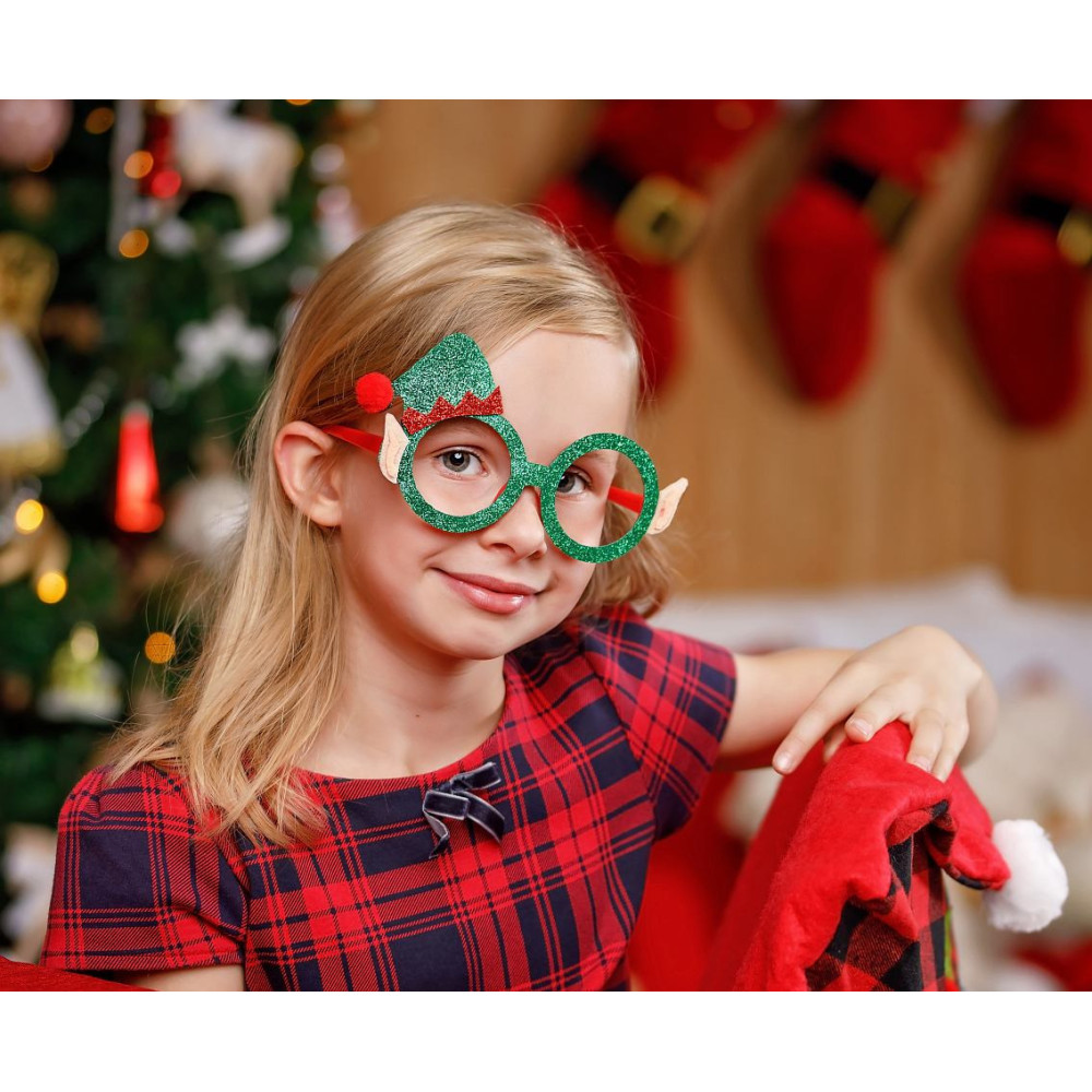 Christmas glasses Elf's Hat - green with glitter