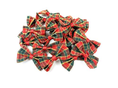 Poliester bows - red, gold and green, 4 x 6 cm, 24 pcs.