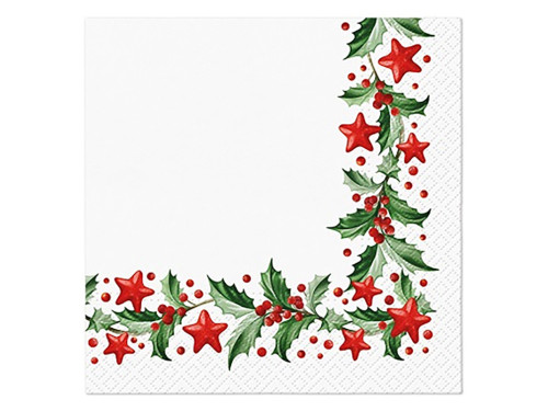 Decorative napkins - Paw - Holly And Stars, 20 pcs.
