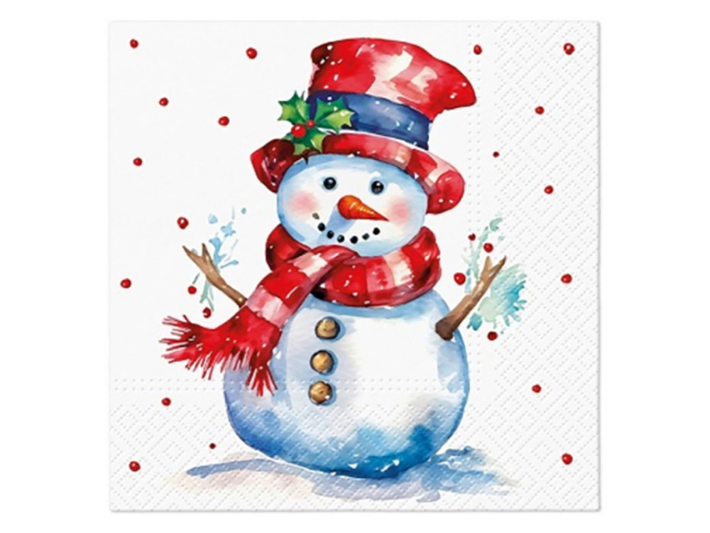 Decorative napkins - Paw - Watercolor Snowman, 20 pcs.