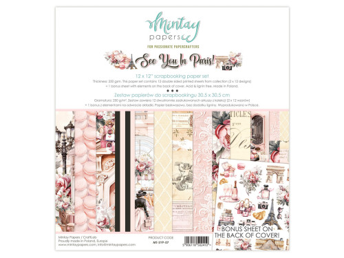 Set of scrapbooking papers 30,5 x 30,5 cm - Mintay - See You In Paris