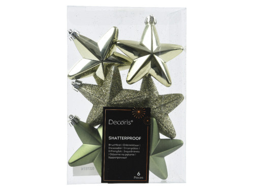 Shatterproof Star baubles - Rosemary Green, 7,5 cm, 6 pcs.