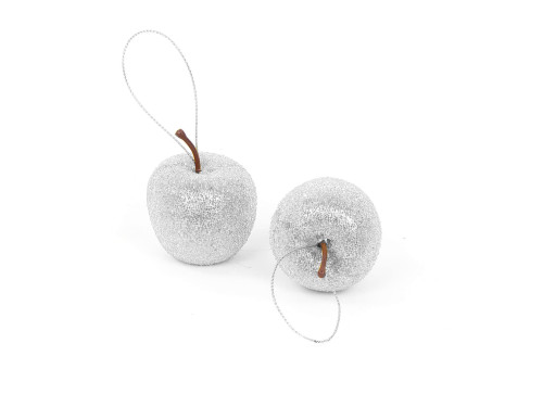Christmas frosted pendants Apples - silver, 12 pcs.
