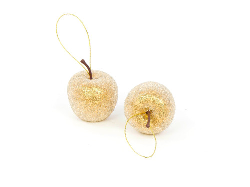 Christmas frosted pendants Apples - gold, 12 pcs.