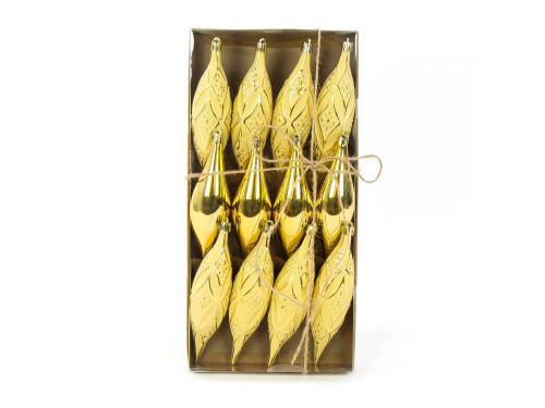 Shatterproof Icicle baubles - gold, 15 cm, 12 pcs.