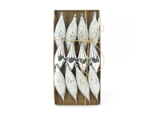 Shatterproof Icicle baubles - silver, 15 cm, 12 pcs.