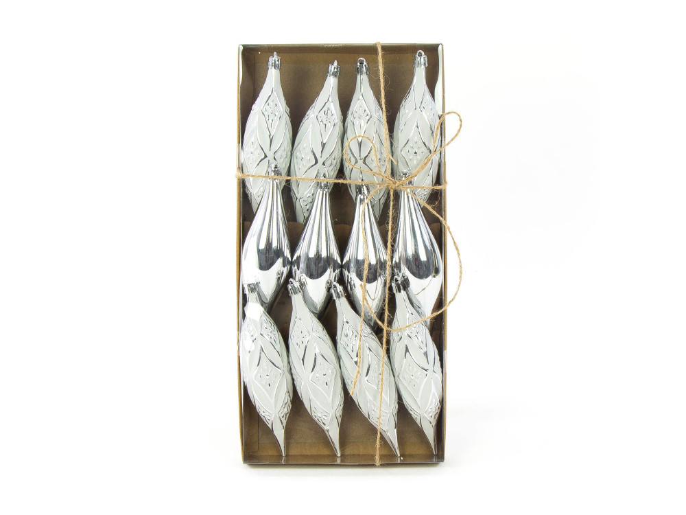 Shatterproof Icicle baubles - silver, 15 cm, 12 pcs.