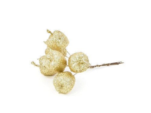 Jabłuszka na druciku wiązka - złote, 2 cm, 6 szt.