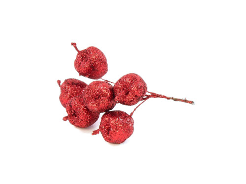 A bunch of apples with glitter - red, 5 cm, 6 pcs.