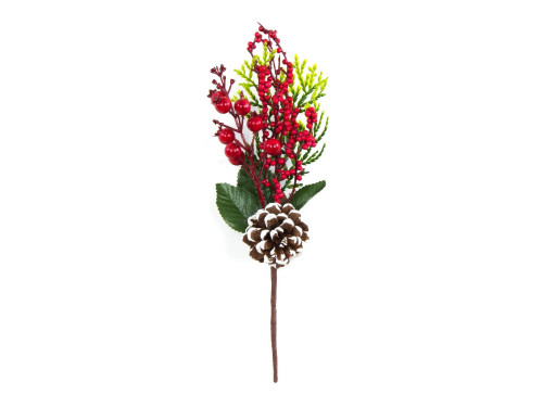 Christmas branch with pinecone and rowan berry - 30 cm