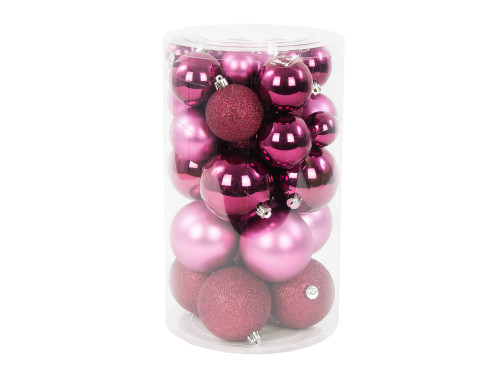 Shatterproof baubles - pink, 4-8 cm, 36 pcs.