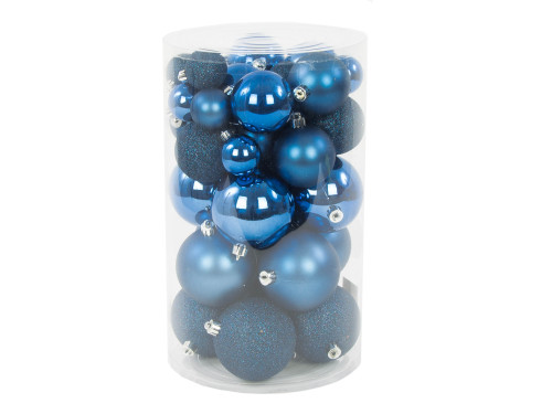 Shatterproof baubles - blue, 4-8 cm, 36 pcs.
