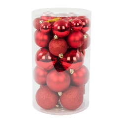 Shatterproof baubles - red, 4-8 cm, 36 pcs.