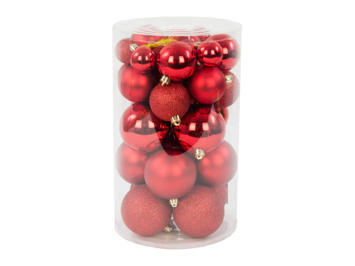 Shatterproof baubles - red, 4-8 cm, 36 pcs.