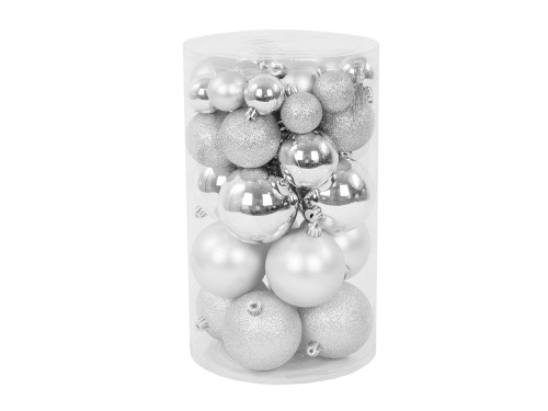 Shatterproof baubles - silver, 4-8 cm, 36 pcs.