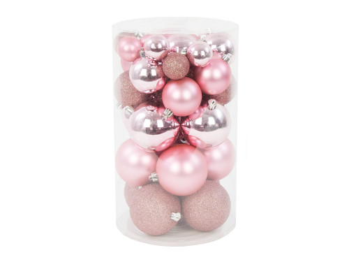 Bombki choinkowe nietłukące - jasnoróżowe, 4-8 cm, 36 szt.