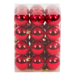 Bombki choinkowe nietłukące - czerwone, 4 cm, 24 szt.