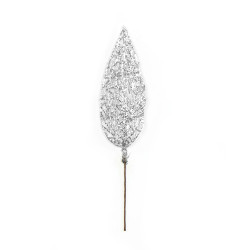 Glitter leaf - silver, 22 cm