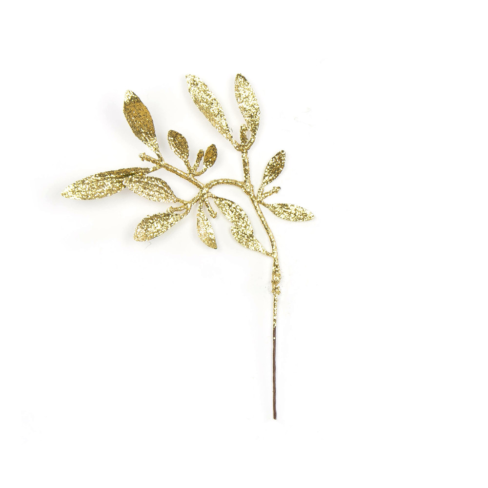 Gałązka brokatowa Jemioła - złota, 21 cm