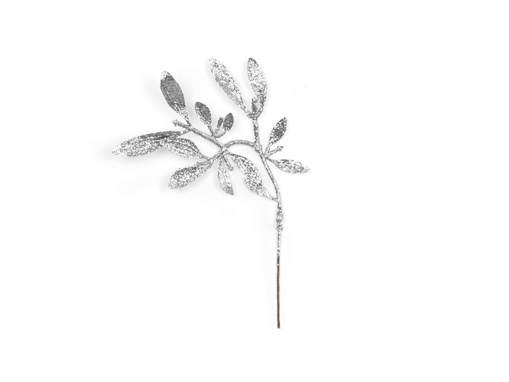Gałązka brokatowa Jemioła - srebrna, 21 cm