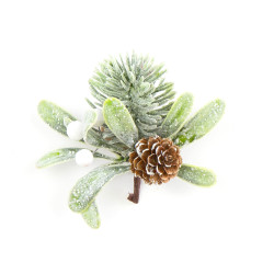 Frosted branch with mistletoe and pinecone - 10 cm