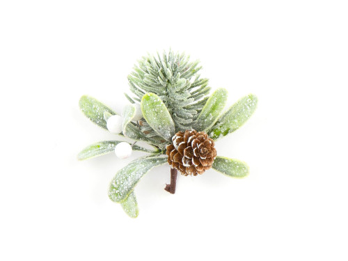 Frosted branch with mistletoe and pinecone - 10 cm