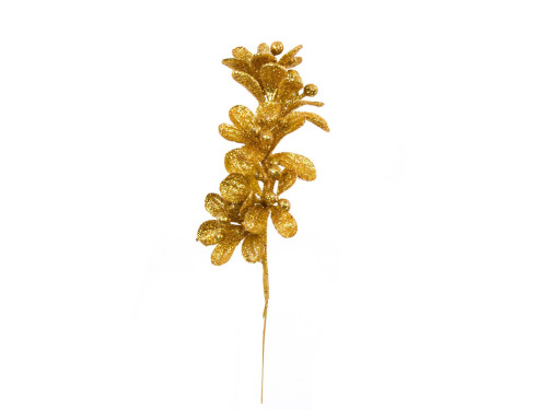 Christmas glitter branch of mistletoe - gold, 18 cm