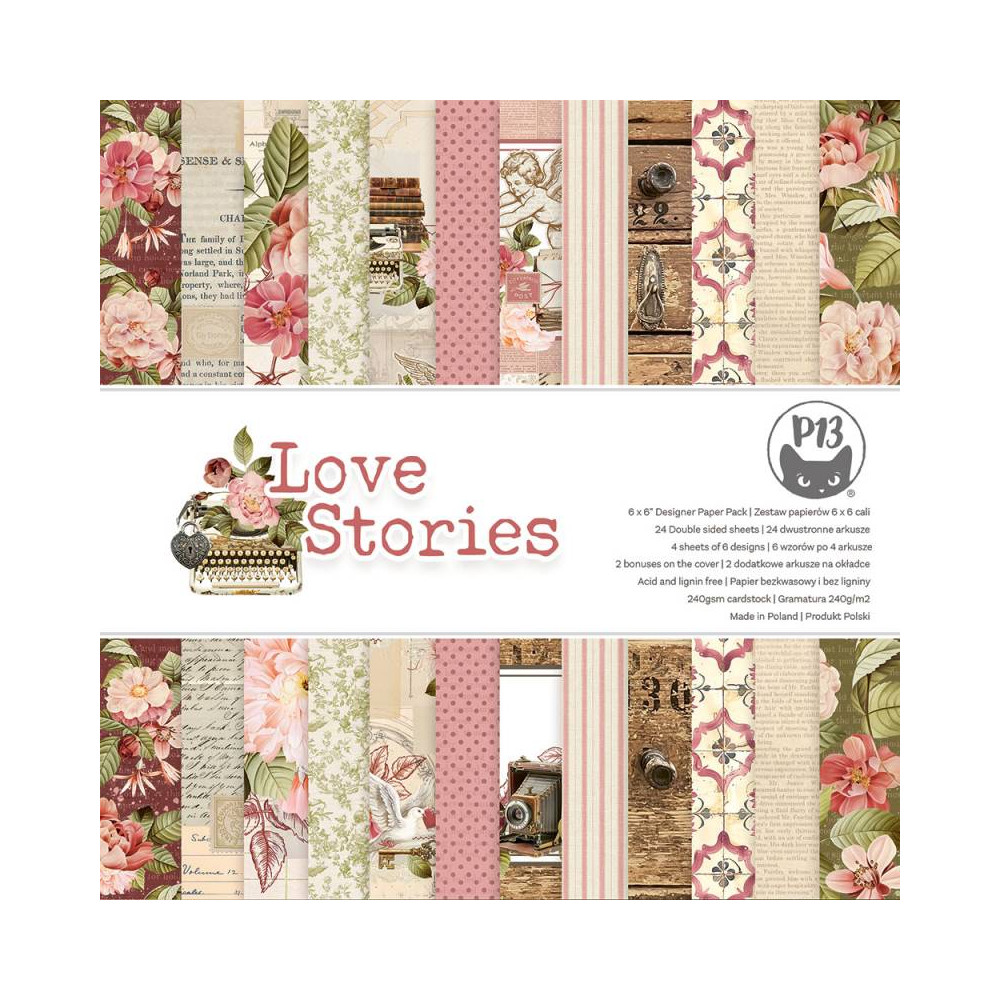 Zestaw papierów do scrapbookingu 15,3 x 15,3 cm - Piątek Trzynastego - Love Stories