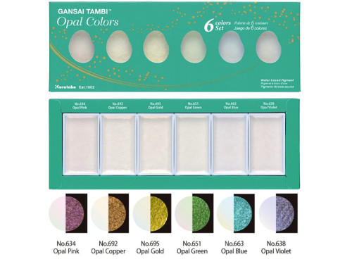 Zestaw farb akwarelowych Gansai Tambi Opal Colors - Kuretake - 6 kolorów