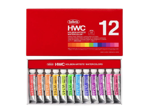 Artists' Watercolor paints set - Holbein - Luminous, 12 colors x 5 ml
