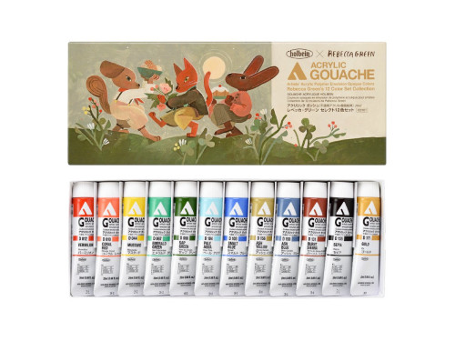 Set of Acryla Gouache paints - Holbein - Rebecca Green, 12 colors x 20 ml