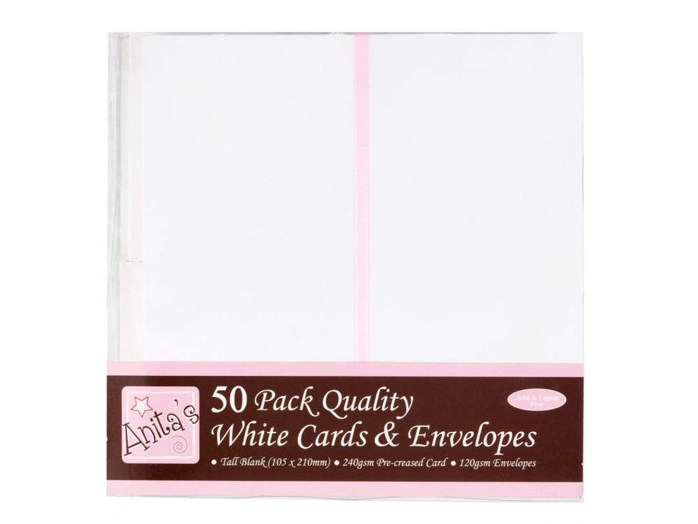 Tall Cards & Envelopes Set - Anita's - White, 50 pcs