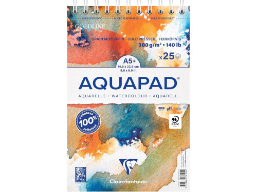 Blok do akwareli na spirali Aquapad Watercolour - Clairefontaine - A5, 300 g, 25 ark.