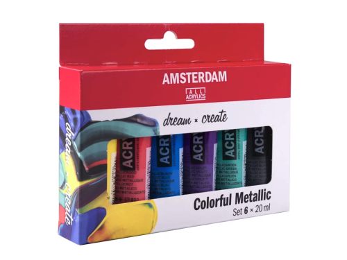 Set of acrylic paints in tubes - Amsterdam - Colorful Metallics, 6 colors x 20 ml