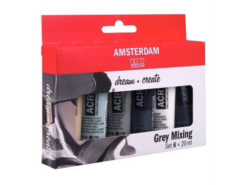 Set of acrylic paints in tubes - Amsterdam - Grey Mixing, 6 colors x 20 ml