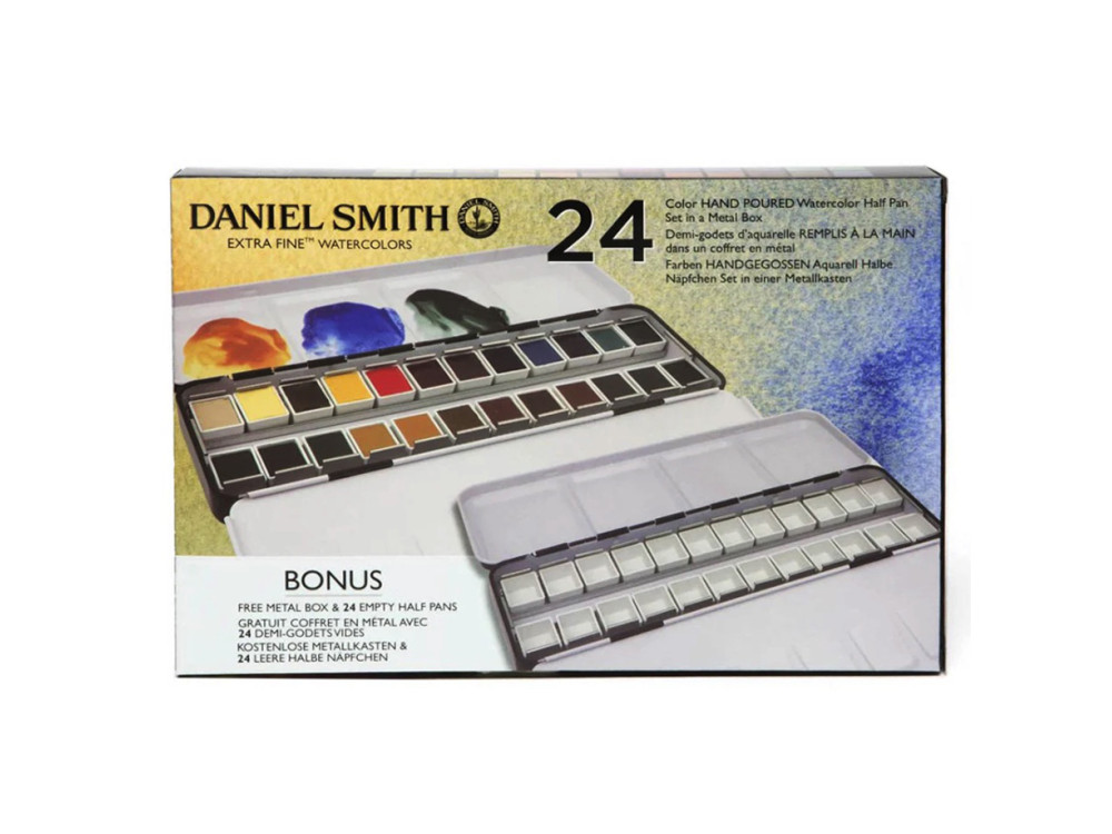 Set of Extra Fine Watercolor half pans paints + Bonus - Daniel Smith - 24 pcs.