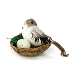 Bird in nest with egg and moss - 8 cm
