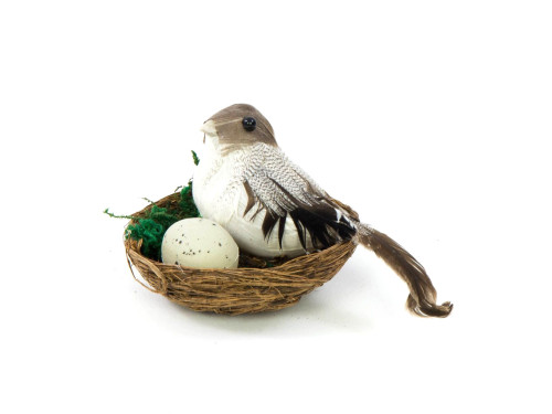Bird in nest with egg and moss - 8 cm