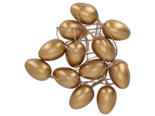 Plastic Easter eggs pendants - gold, 4 cm, 12 pcs.