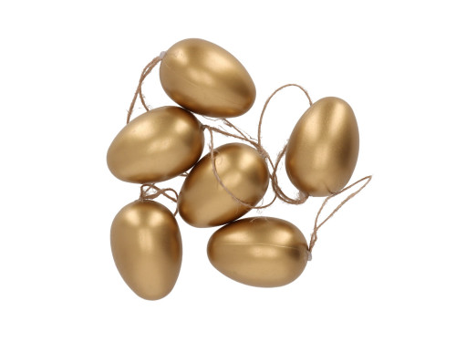 Plastic Easter eggs pendants - gold, 6 cm, 6 pcs.