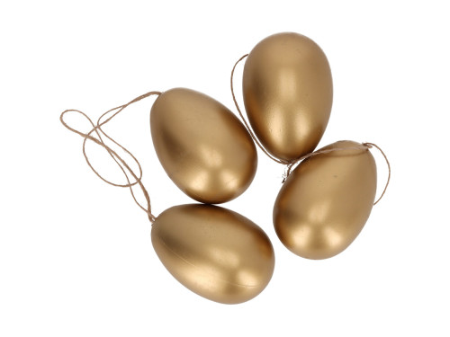 Plastic Easter eggs pendants - gold, 8 cm, 4 pcs.