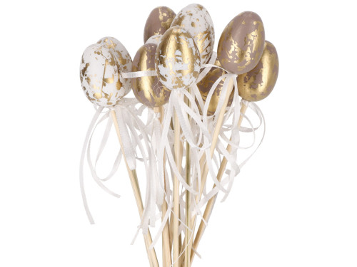 Easter speckled eggs on a stick - gold, 4 cm, 12 pcs.