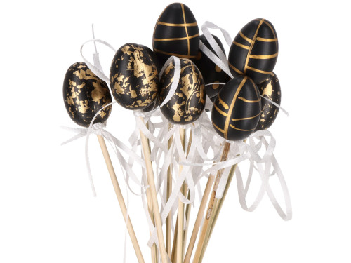 Easter speckled eggs on a stick - black and gold, 4 cm, 12 pcs.