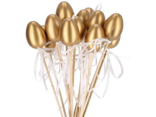 Jajka wielkanocne na piku - złote, 4 cm, 12 szt.
