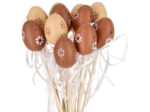 Easter eggs on a stick Flowers - natural, 4 cm, 12 pcs.