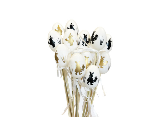 Easter speckled eggs on a stick Bunny - white, 4 cm, 12 pcs.