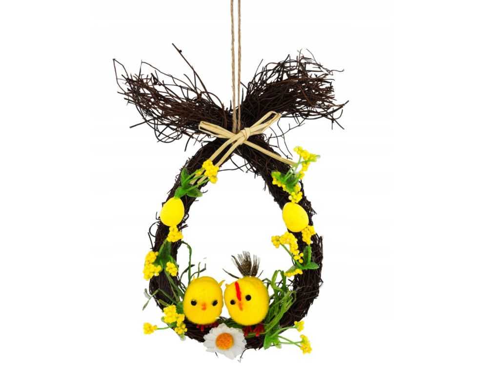 Easter wreath with chicks and eggs - brown, 12 x 20 cm